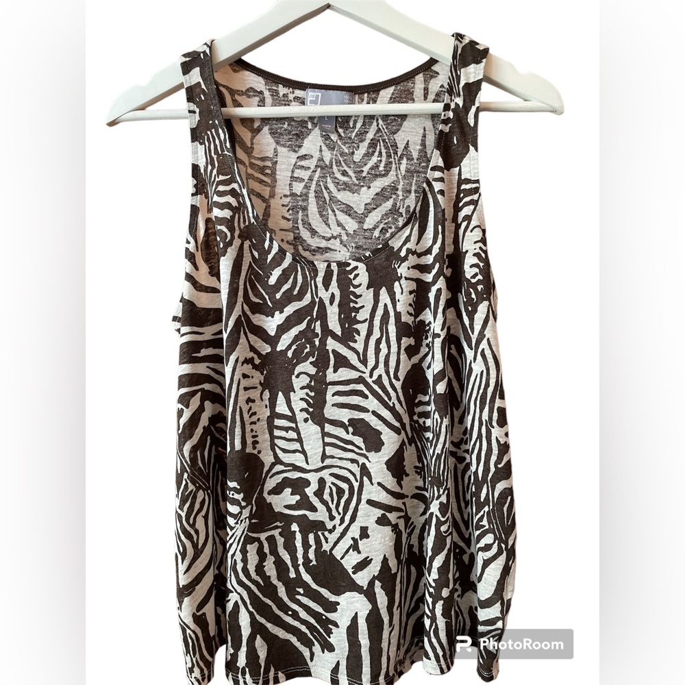 JCP Linen Brown & White Zebra Print Tank Top Size L